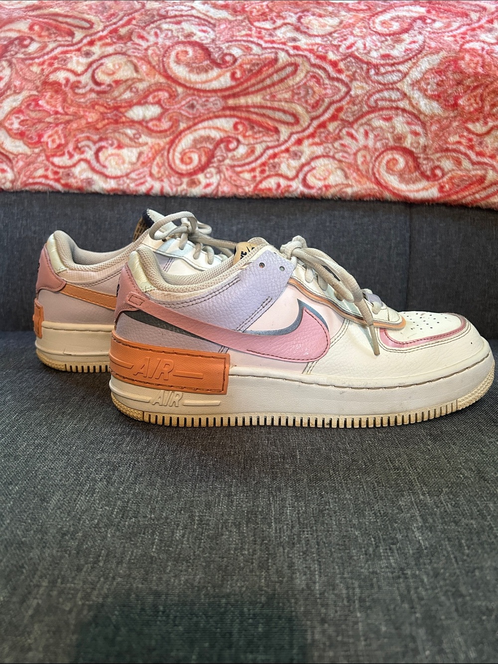 Nike Women's Low-Top Sneakers in White with Pink and Orange Accents